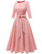Women Prom Tea Dress Vintage Swing Cocktail Dress, 3/4 Sleeves Scoop Neck-Solid Color