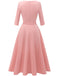 Women Prom Tea Dress Vintage Swing Cocktail Dress, 3/4 Sleeves Scoop Neck-Solid Color