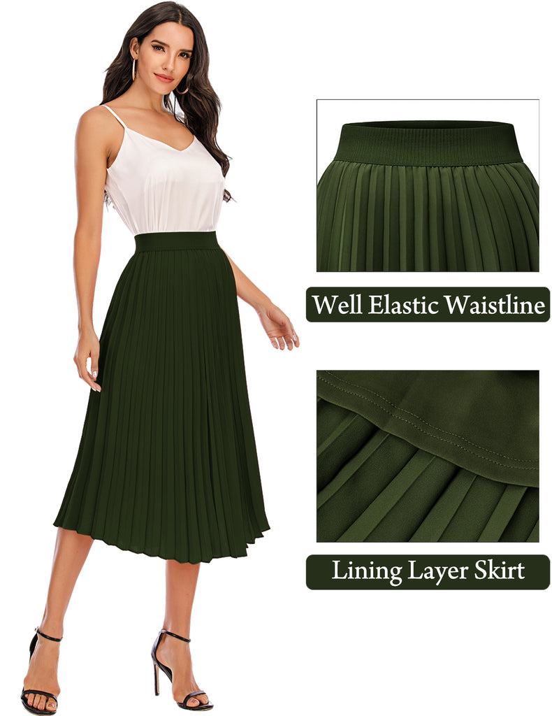 DRESSTELLS Women's High Waist Pleated A-Line Swing Skirt-Polka Dots and New Color