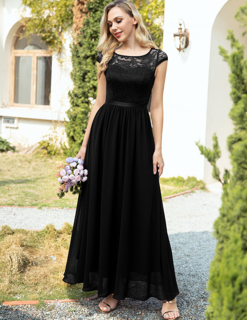 DRESSTELLS Formal Bridesmaid Lace Dress, Women's Maxi Gown for Wedding/Prom