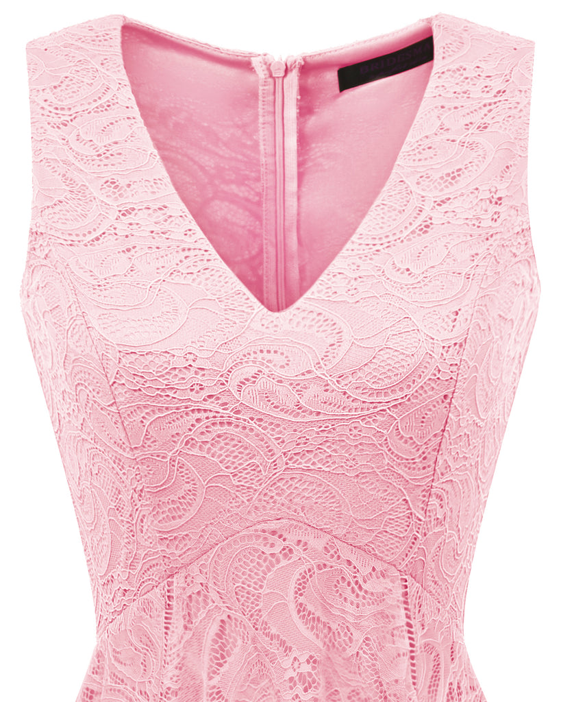 Women's Elegant V-Neck Sleeveless Asymmetrical Handkerchief Hem Floral Lace Cocktail Party Dress
