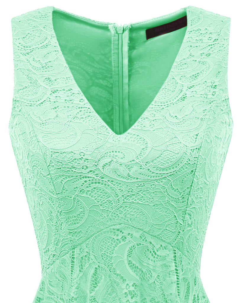 Women's Elegant V-Neck Sleeveless Asymmetrical Handkerchief Hem Floral Lace Cocktail Party Dress