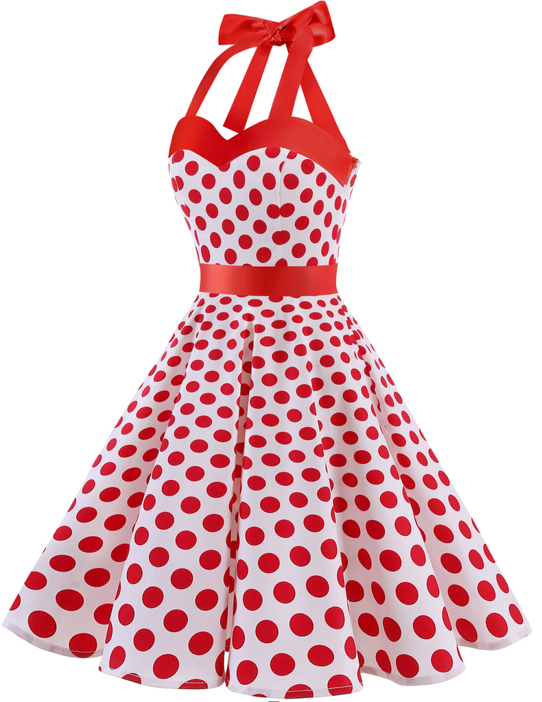 Vintage 1950s Rockabilly Audrey Dress Retro Cocktail Dress-Polka Dots