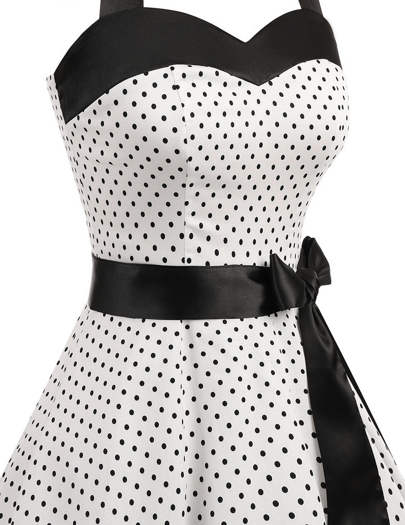 Vintage 1950s Rockabilly Audrey Dress Retro Cocktail Dress-Polka Dots