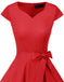 Women's Vintage Tea Dress Prom Swing Cocktail Party Dress with Cap Sleeves-Solid Color