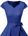 Women's Vintage Tea Dress Prom Swing Cocktail Party Dress with Cap Sleeves-Solid Color