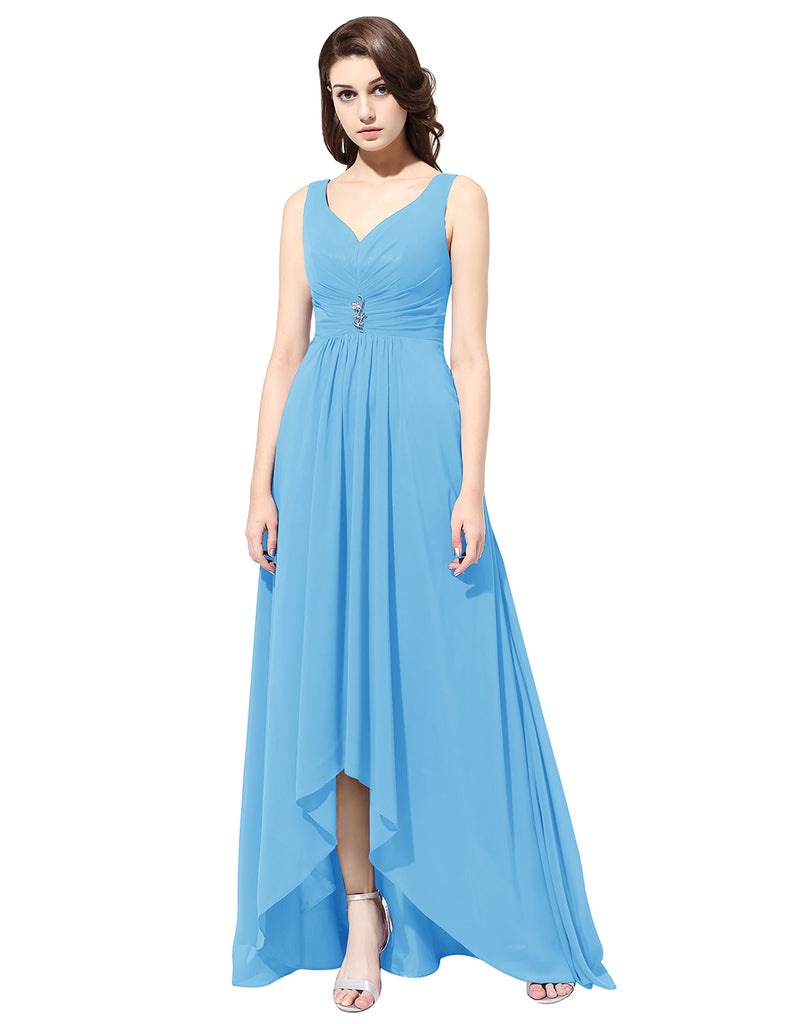 Dresstells Long Bridesmaid Dress High-low Evening Gown Ruched Prom Dress
