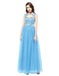 Dresstells Long Prom Dress Scoop Tulle Evening Party Gowns with Beads