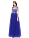 Dresstells Long Prom Dress Scoop Tulle Evening Party Gowns with Beads