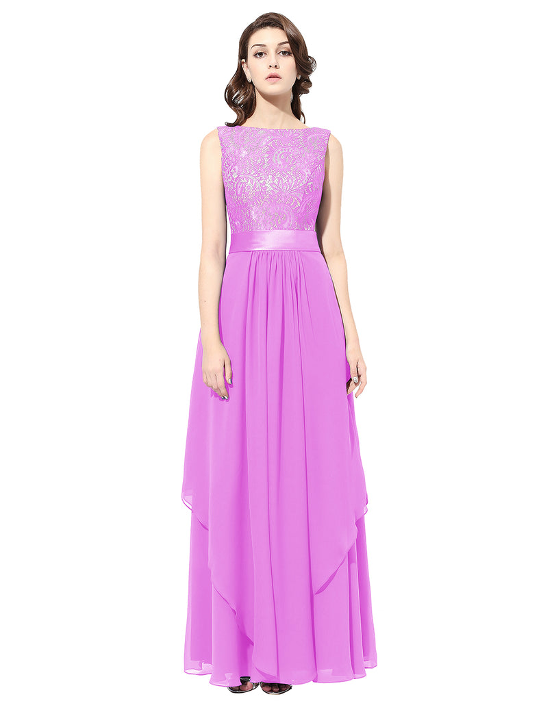 Dresstells Long Bridesmaid Dress Ruffle Evening Gown Lace Prom Party Dress
