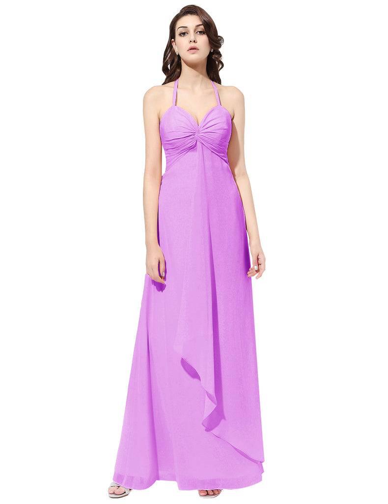 Long Bridesmaid Dress Halter Evening Gown Ruched Prom Party Dress