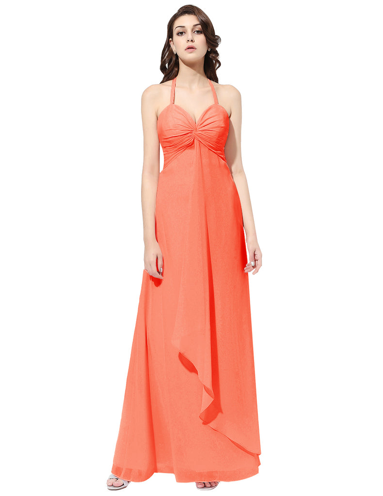 Long Bridesmaid Dress Halter Evening Gown Ruched Prom Party Dress