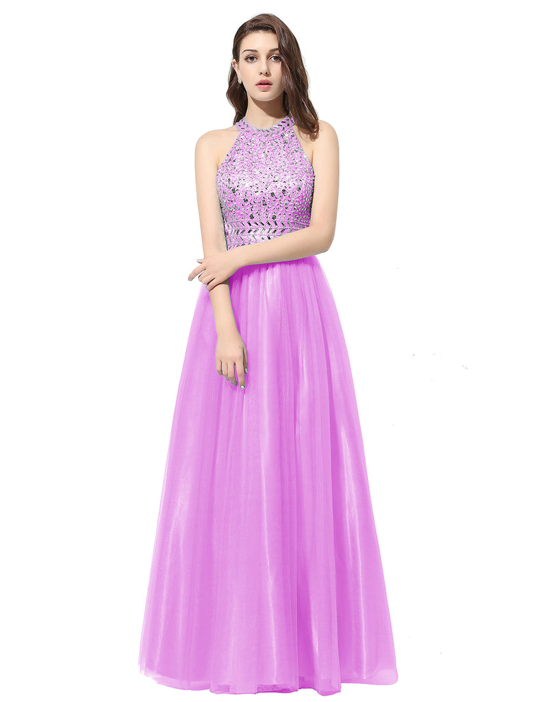 Dresstells Long Prom Dress Scoop Evening Gown Beading Party Dress