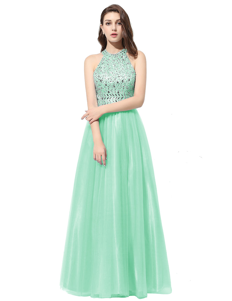 Dresstells Long Prom Dress Scoop Evening Gown Beading Party Dress
