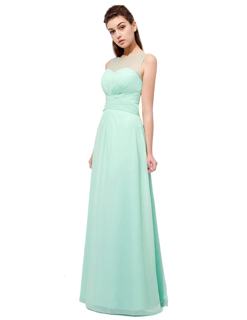 Dresstells Long Bridesmaid Dress IIIusion Evening Gown Ruched Prom Dress