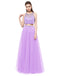 Dresstells Long Prom Dress Two Pieces Asymmetric Tulle Evening Party Gowns