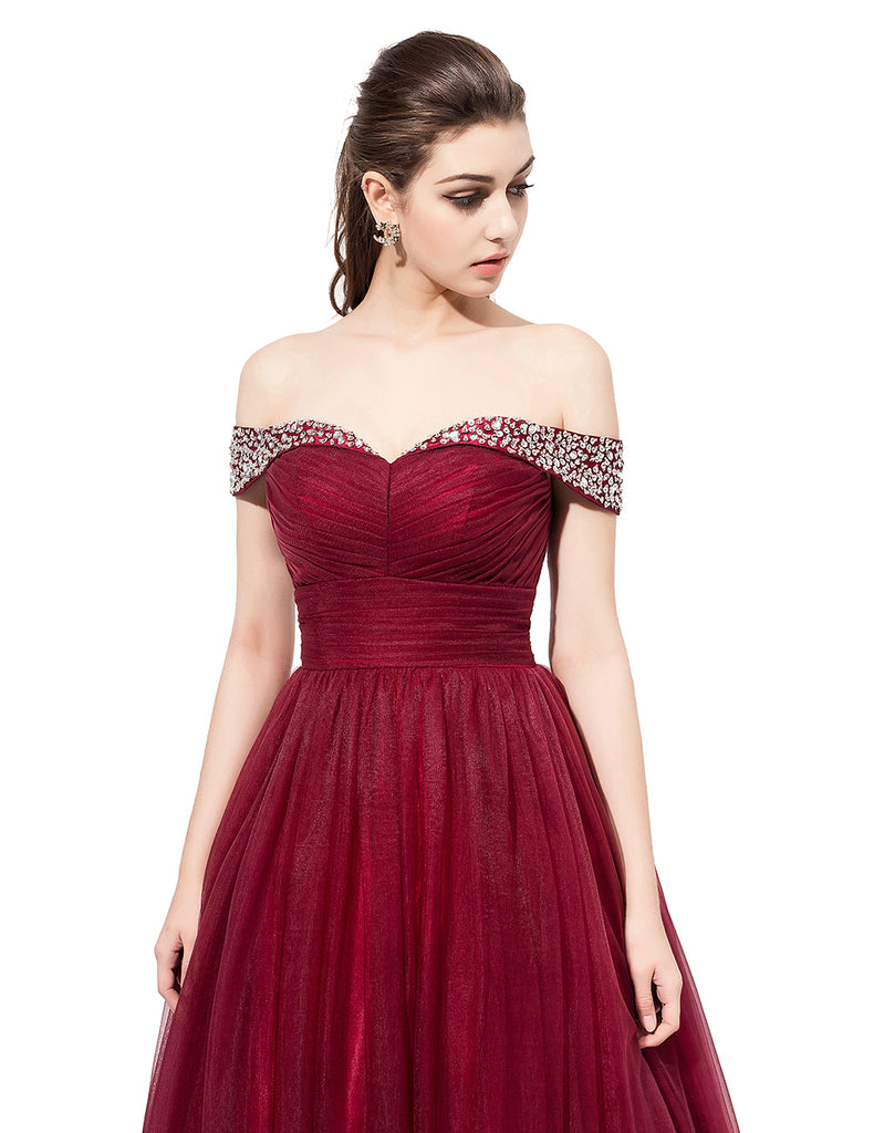 Dresstells Long Prom Party Dress Bateau Ruched Evening Gown Beading Dress