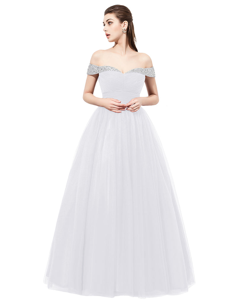 Dresstells Long Prom Party Dress Bateau Ruched Evening Gown Beading Dress
