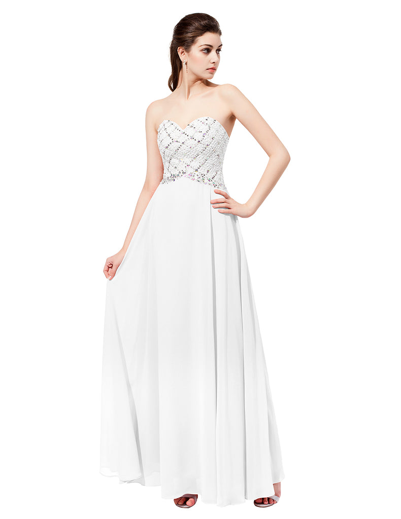 Dresstells Long Prom Dress Chiffon Bridesmaid Dress Cutout Back Beaded Evening Party Gowns