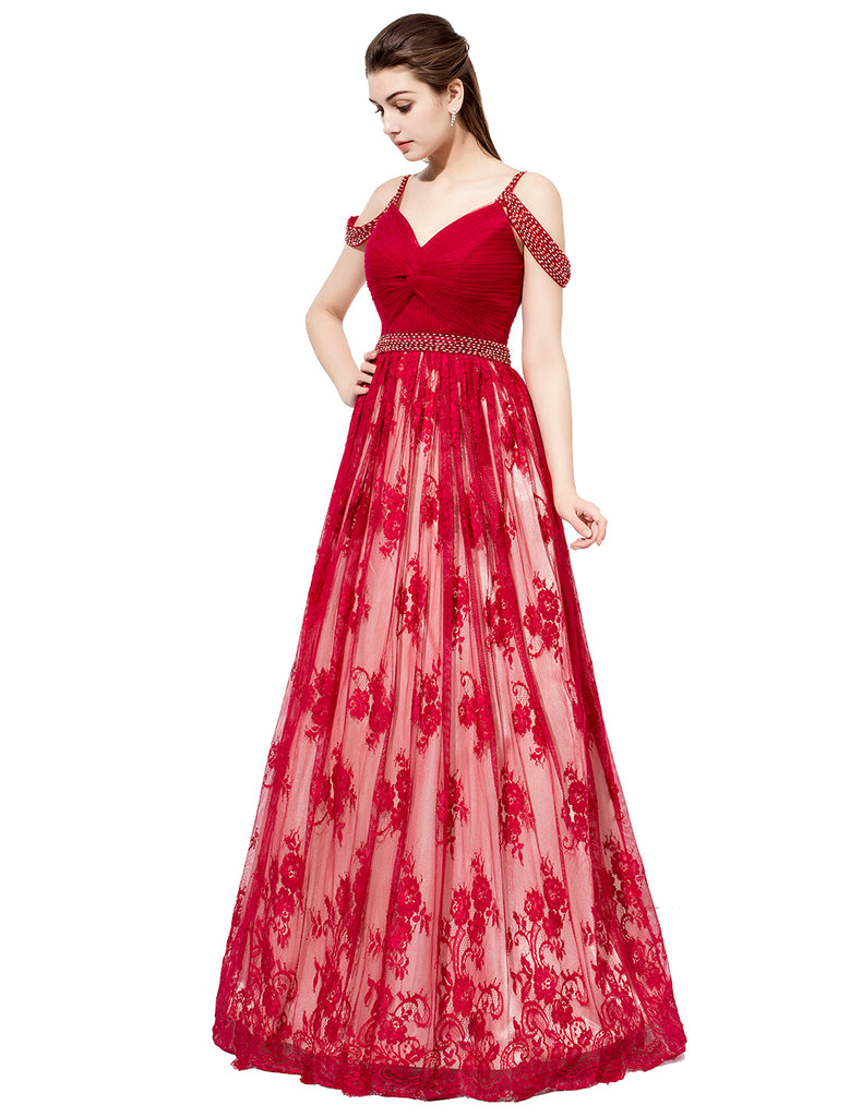Dresstells Long Prom Dress V-Neck Off Shoulder Evening Gown Beading Dress
