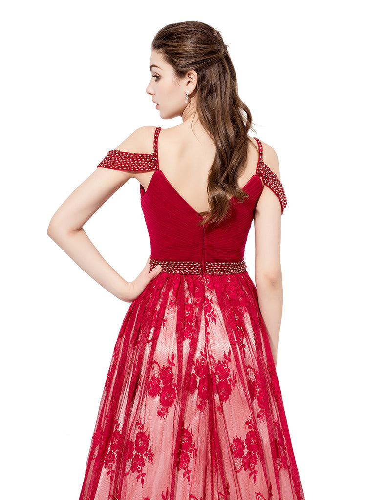 Dresstells Long Prom Dress V-Neck Off Shoulder Evening Gown Beading Dress