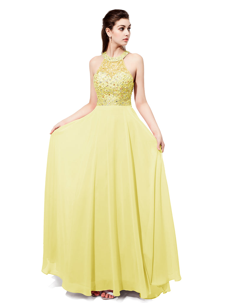 Dresstells Long Prom Party Dress Halter Evening Gown with Beading