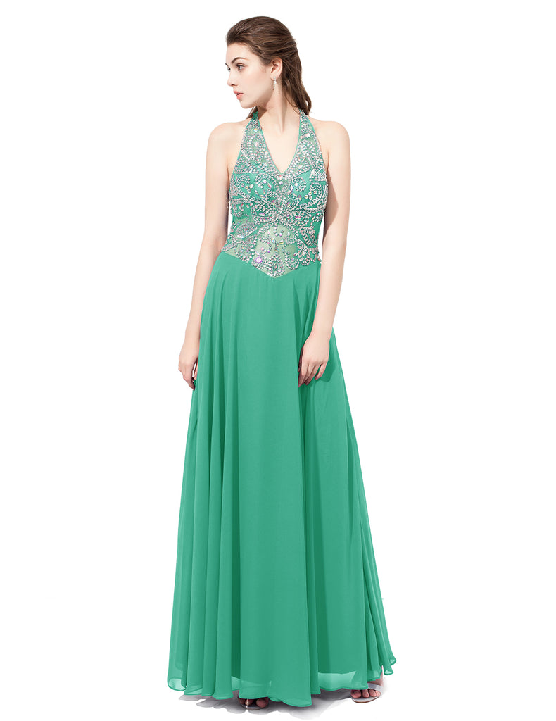 Dresstells V-Neck Halter Long Prom Party Dress Evening Gown with Beading
