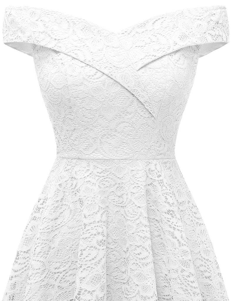 Women's Wedding Formal Casual Dresses Off Shoulder Vintage Floral Lace Hi-Lo Bridesmaid Dress