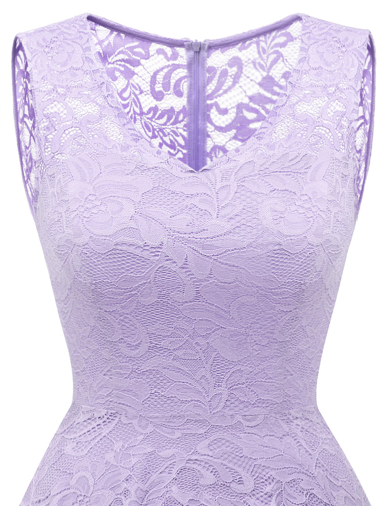 Women's Elegant Floral Lace Sleeveless Handkerchief Hem Asymmetrical Cocktail Party Swing Dress